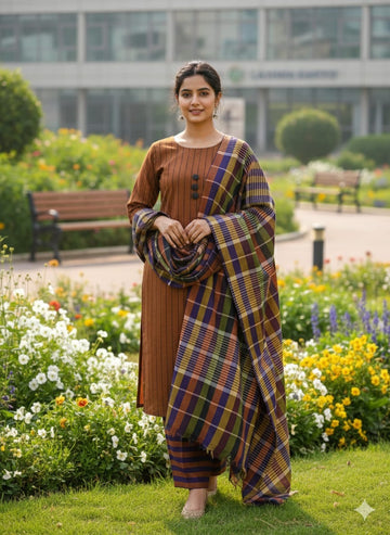 Unstitched Autumn Grace 3-Piece Suit 
(Orange Purple)