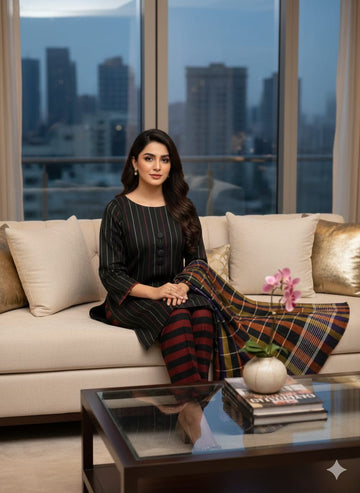 Unstitched Autumn Grace 3-Piece Suit (Red Black)